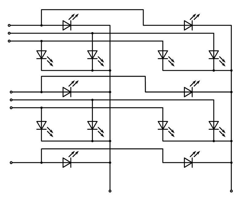 Схема соединений двухразрядного семисегментного индикатора